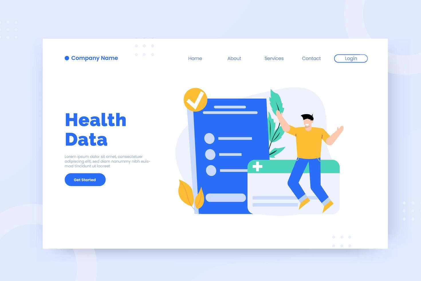 Health data landing page template vector