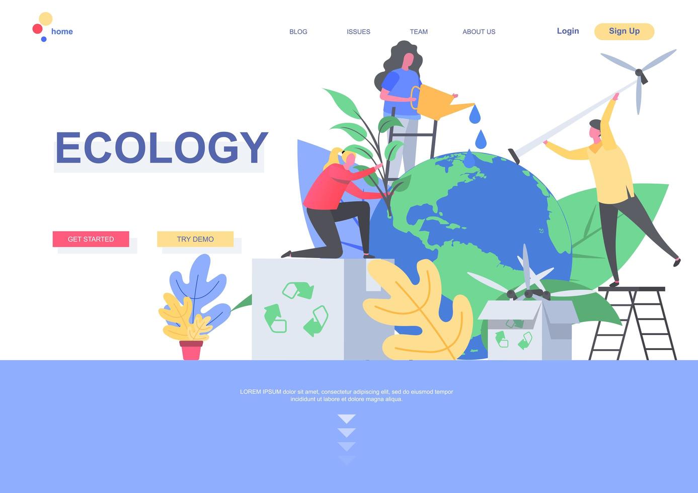 Ecology flat landing page template vector