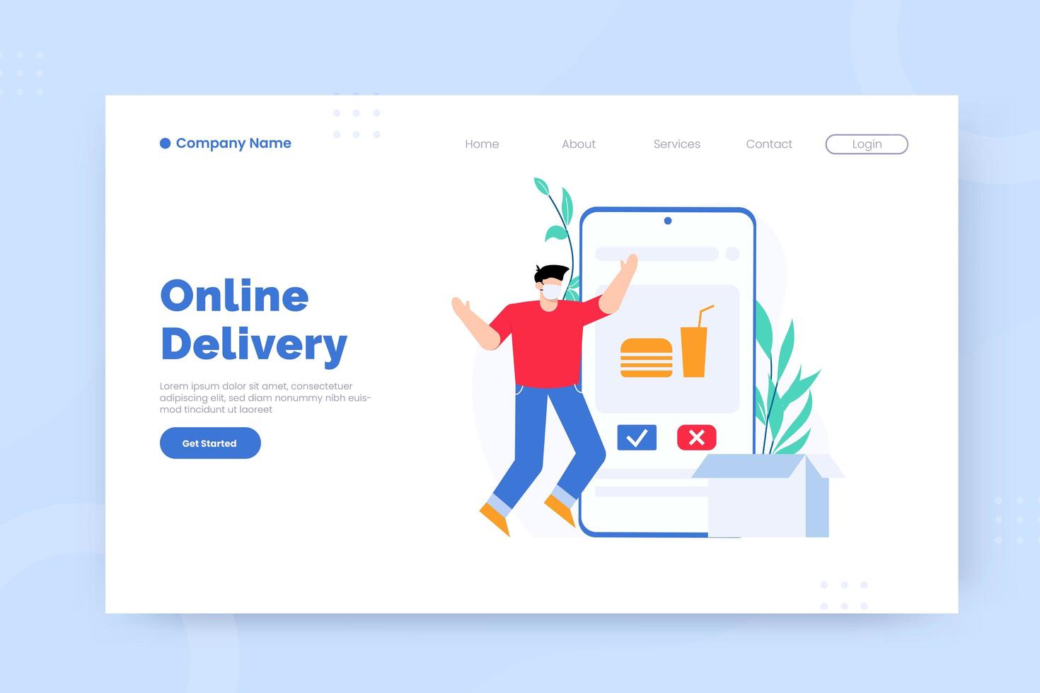 Online delivery landing page template vector