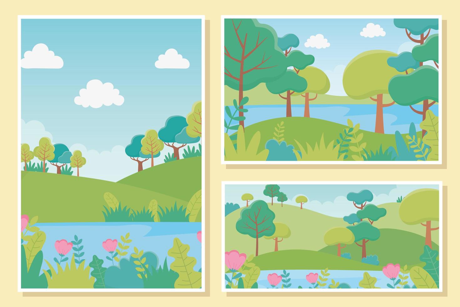 conjunto de tarjetas de paisaje vector