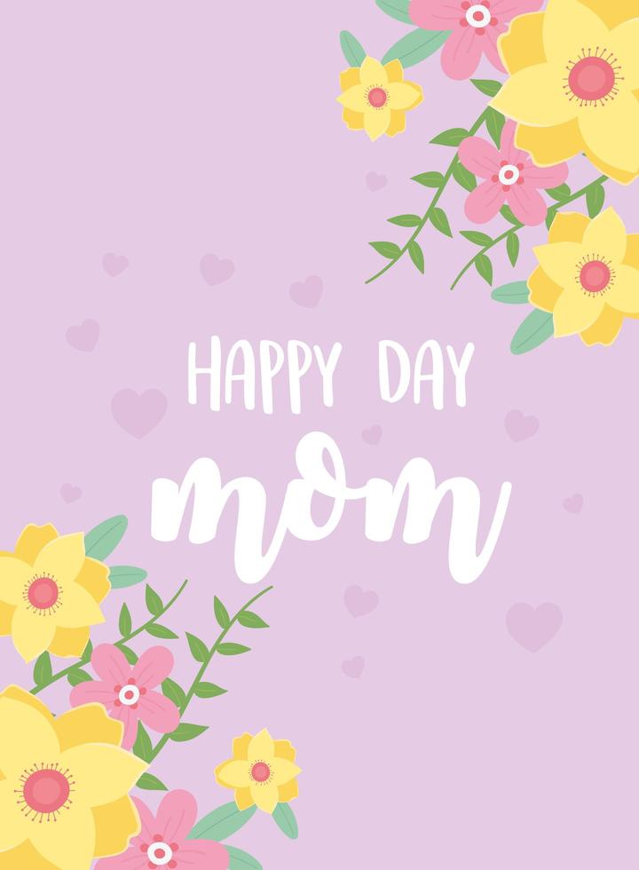 Mother's Day lettering and flowers greeting card vector