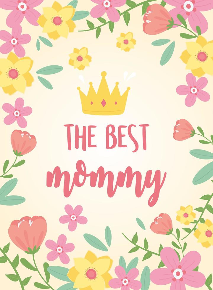 Mother's Day lettering and flowers greeting card vector