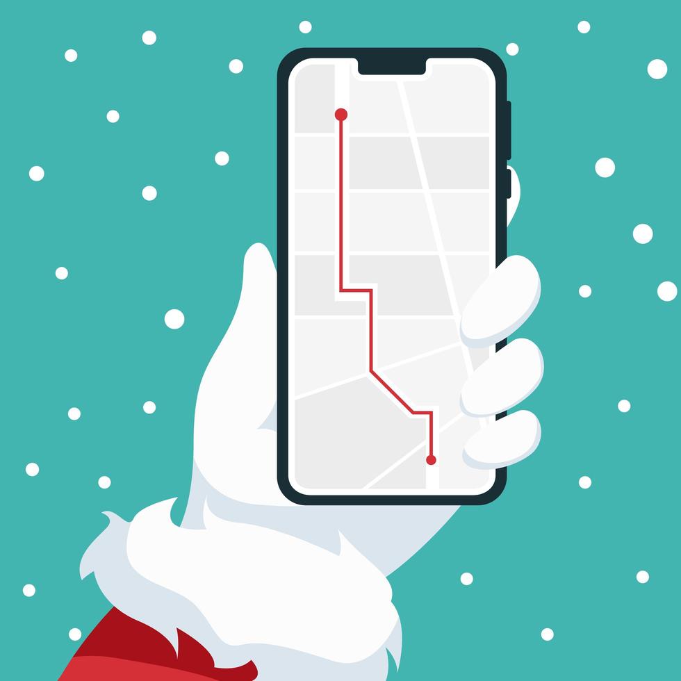 Mobile phone design in Santa Claus hand vector
