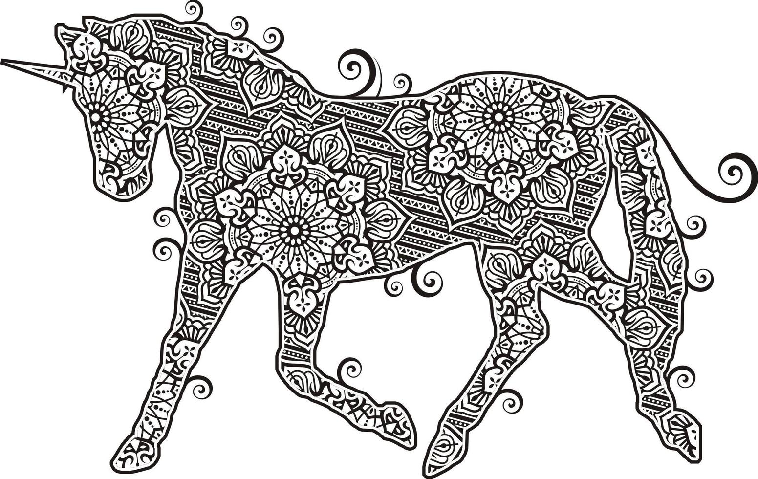 Unicorn Mandala in Line Art Style vector