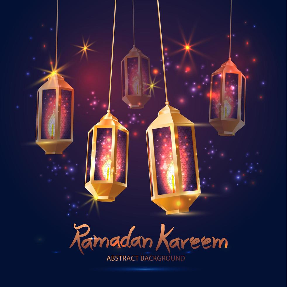 Ramadan Kareem Background with 3d Lamps Fanoos vector