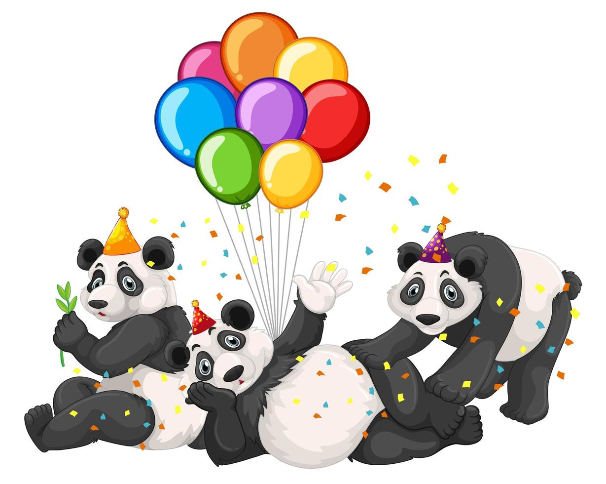 Panda group in party theme isolated on white background vector