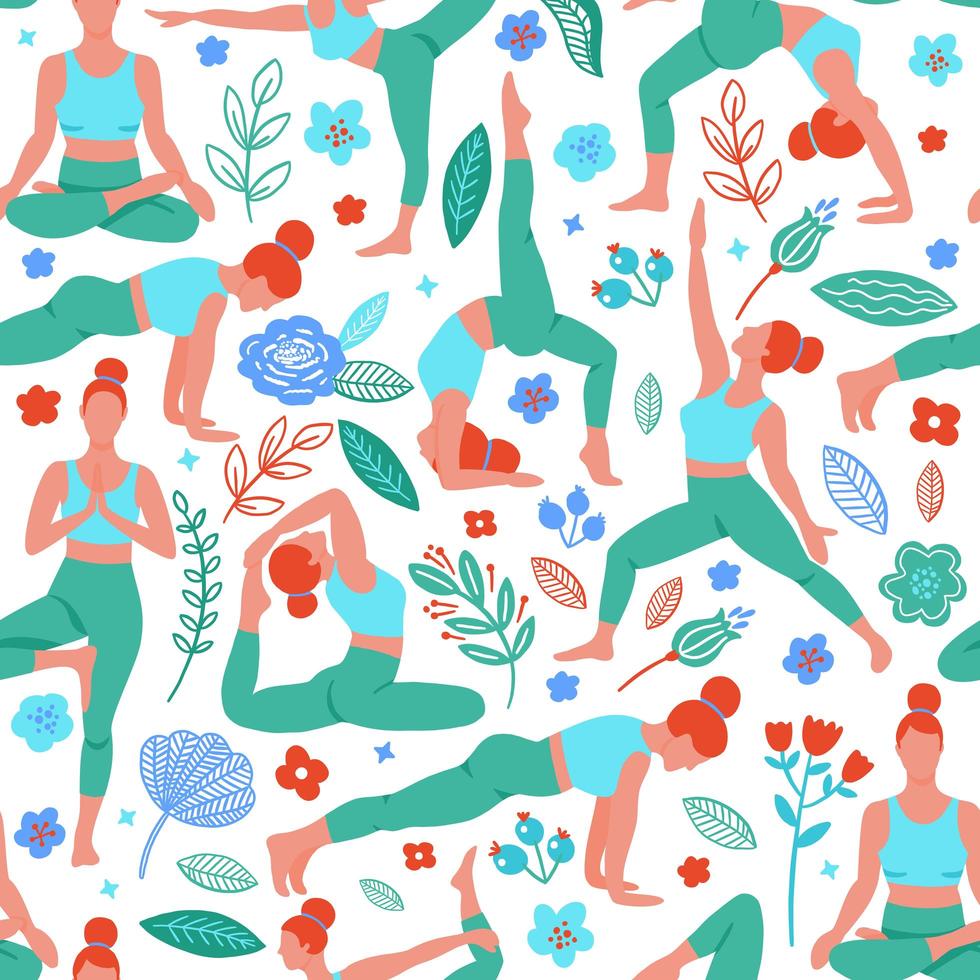 Women exercising yoga flat pattern vector