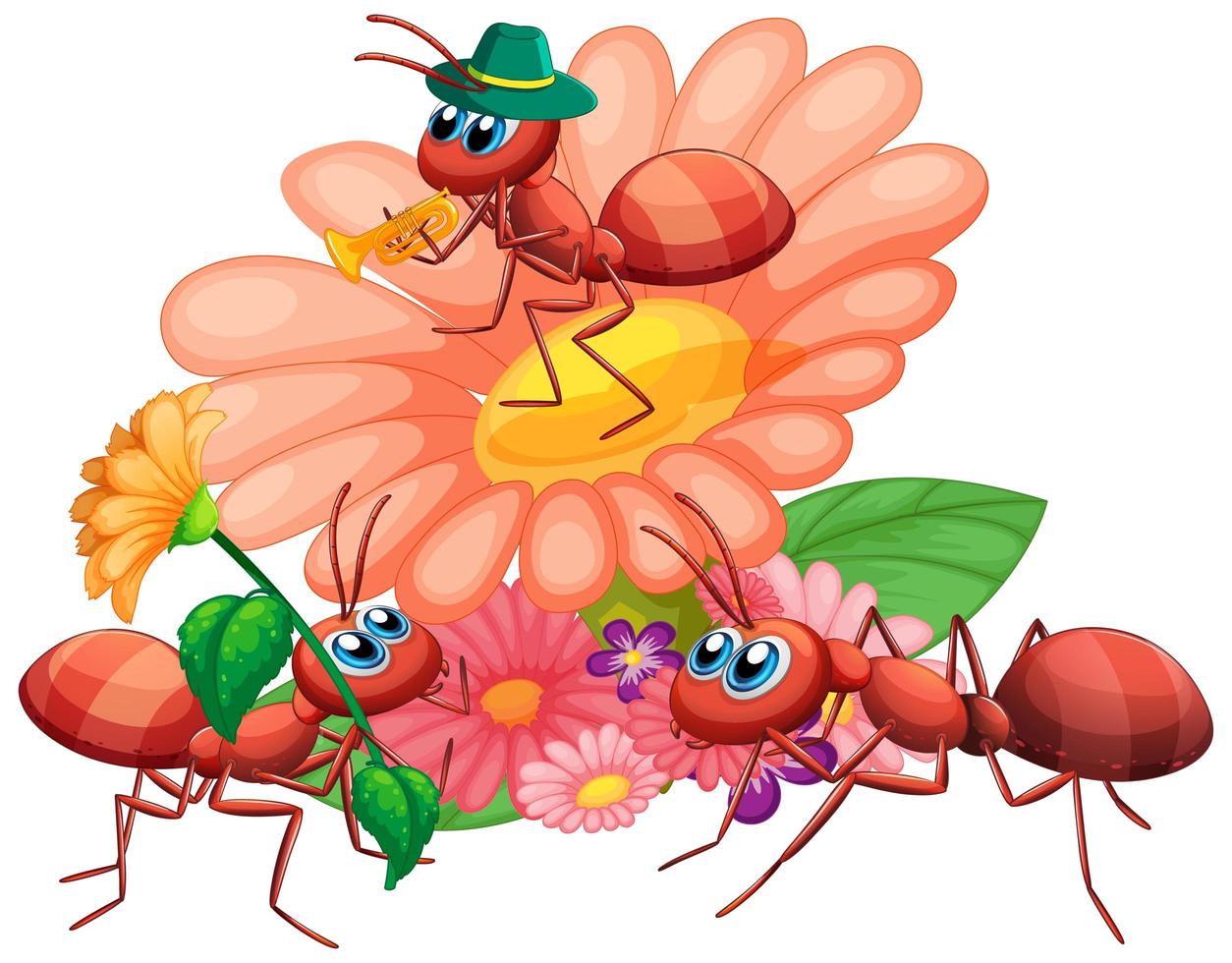 Group of ants and flowers vector