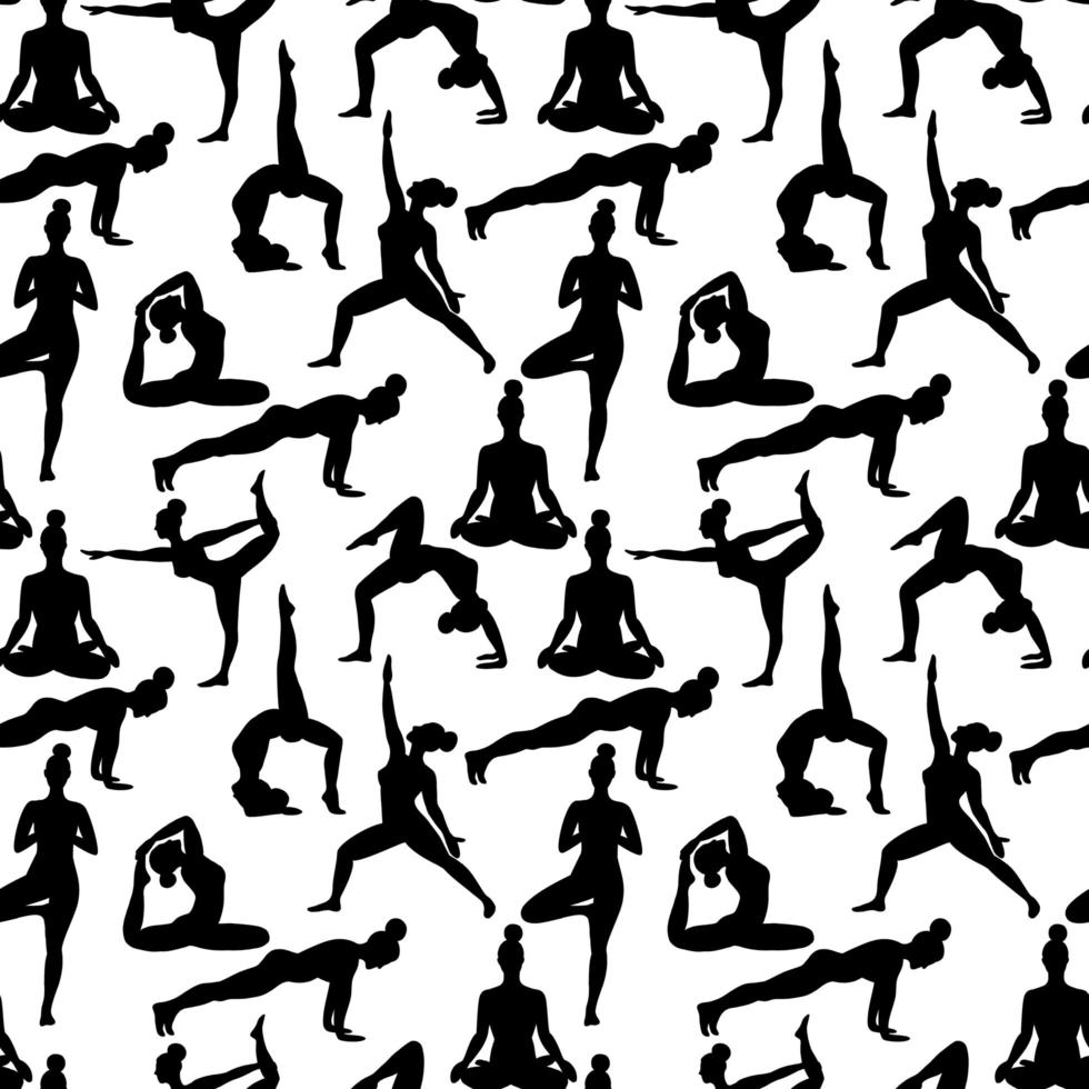 Silhouette Women exercising yoga vector