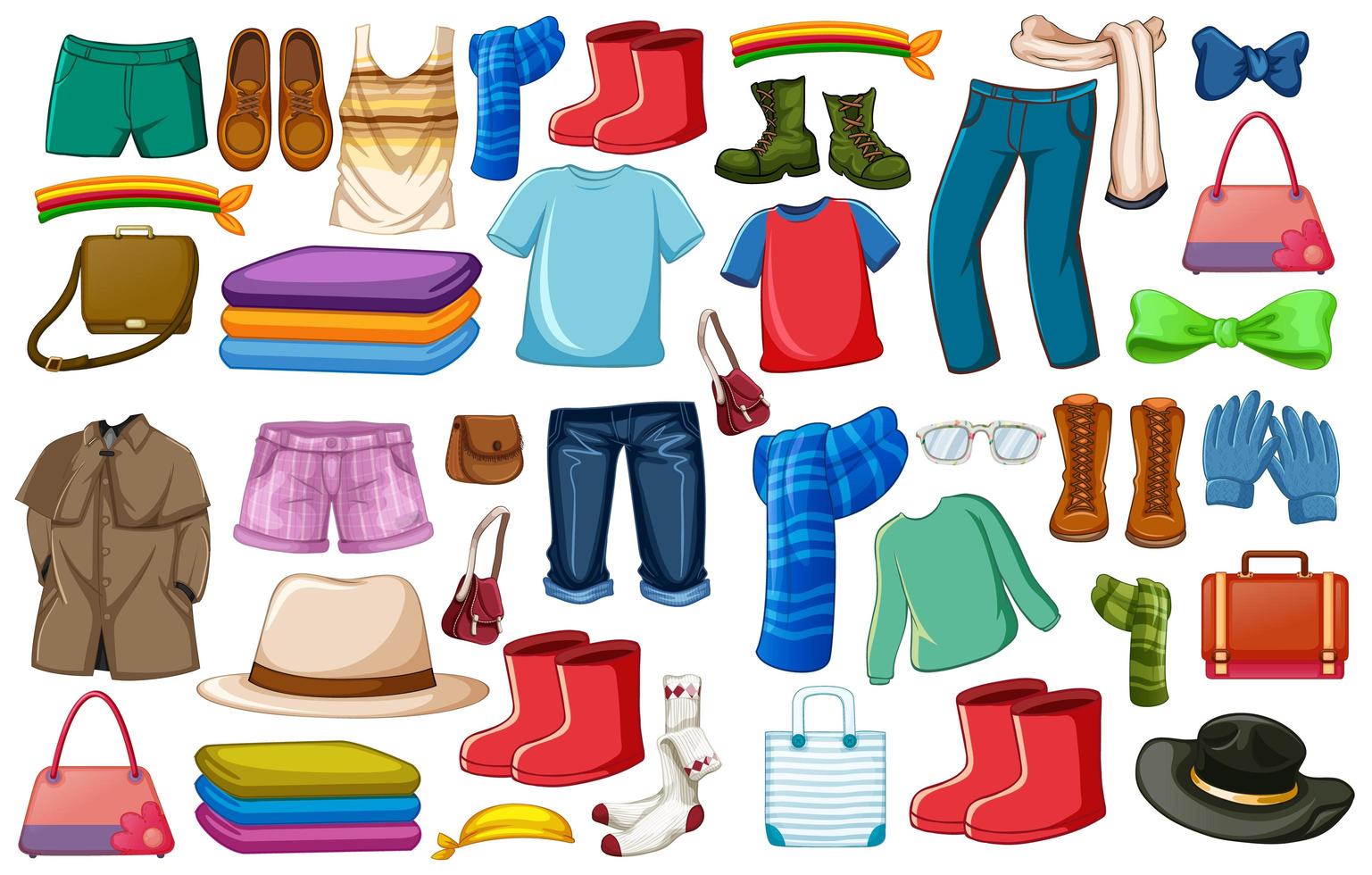 Set of fashion outfits and accessories on white background vector