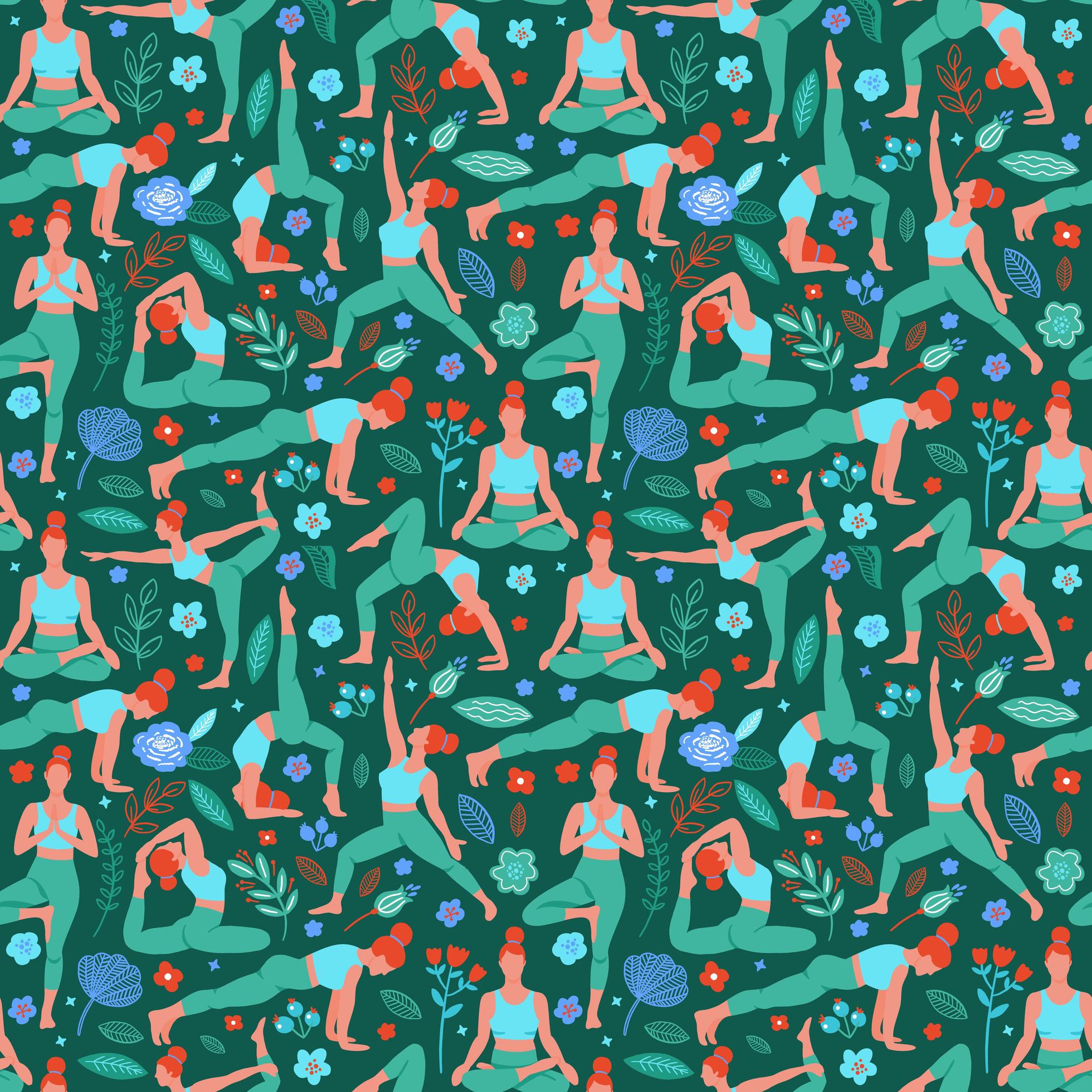 Women exercising yoga seamless pattern 1436631 Vector Art at Vecteezy