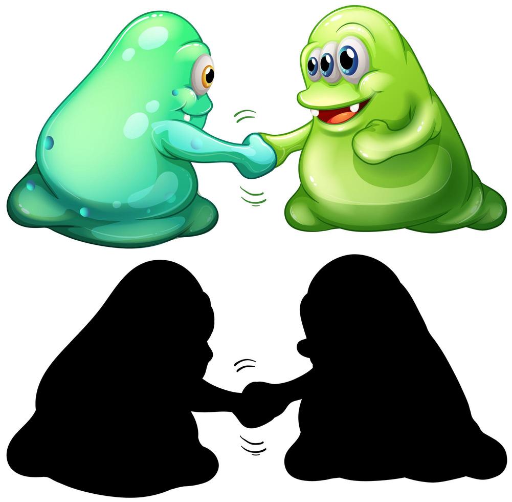 Monster with its silhouette on white background vector