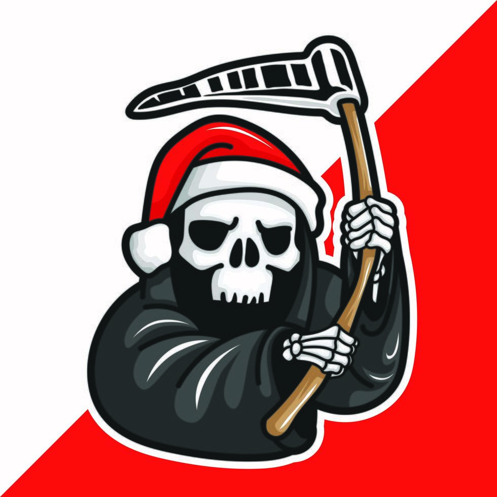 Grim reaper wearing a Santa Claus hat vector