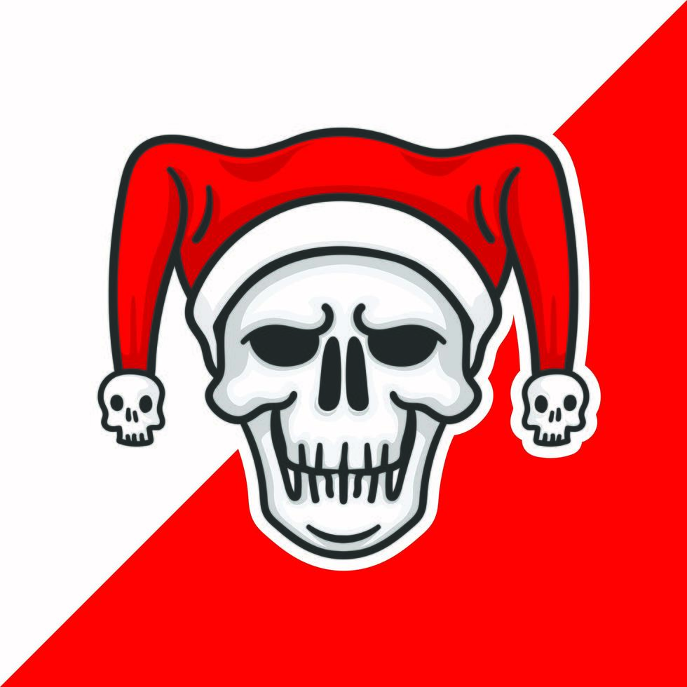 Skull wearing santa claus hat. vector