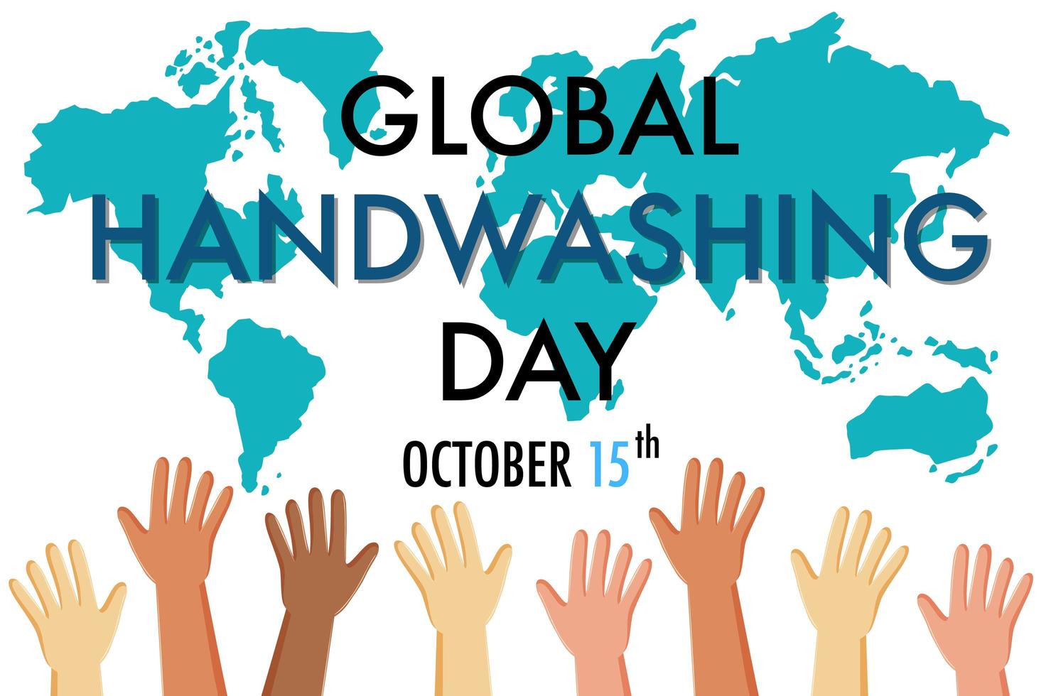 Global Hand washing Day logo with hands  and map background vector