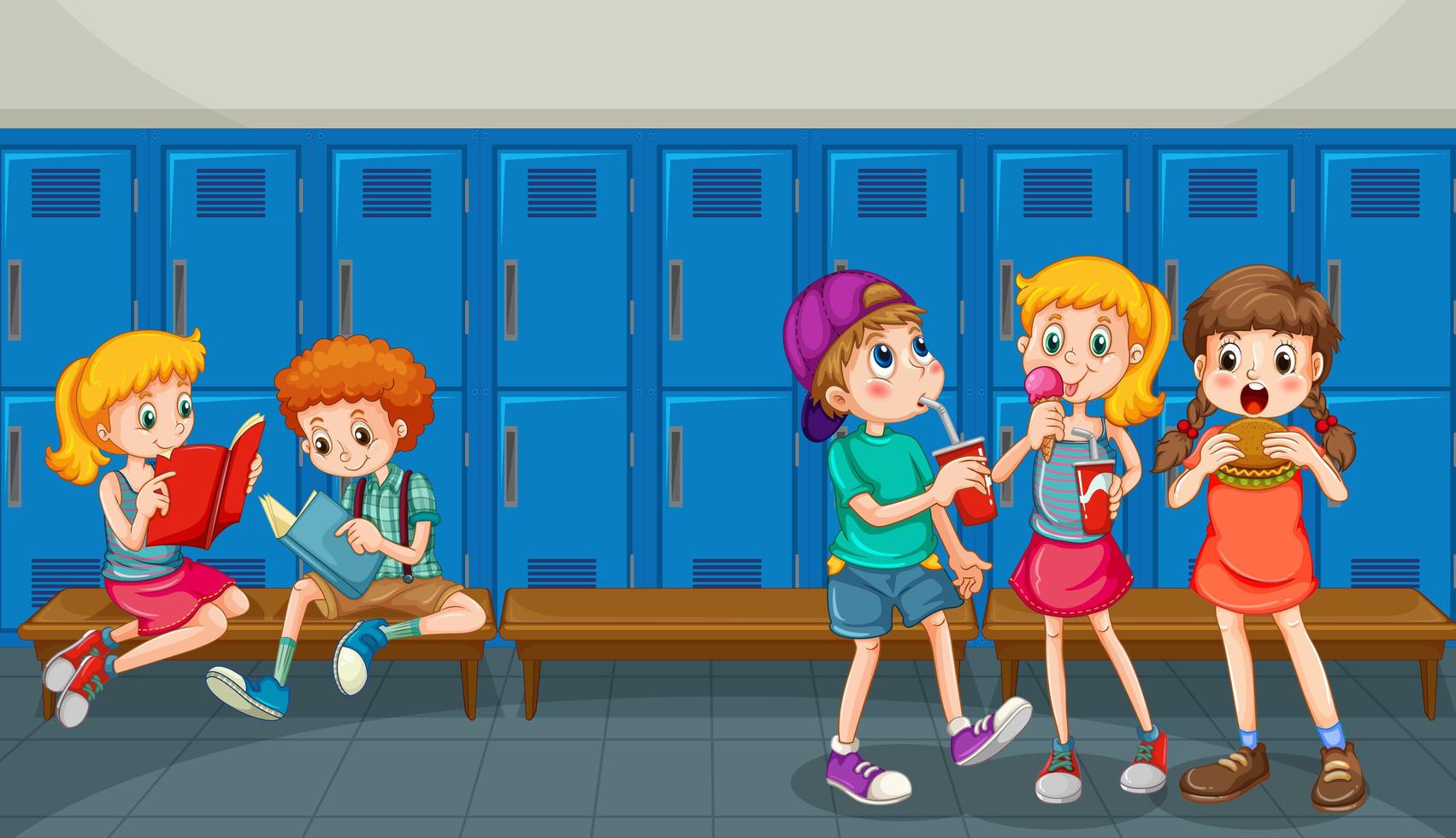 Happy children at school hallway vector
