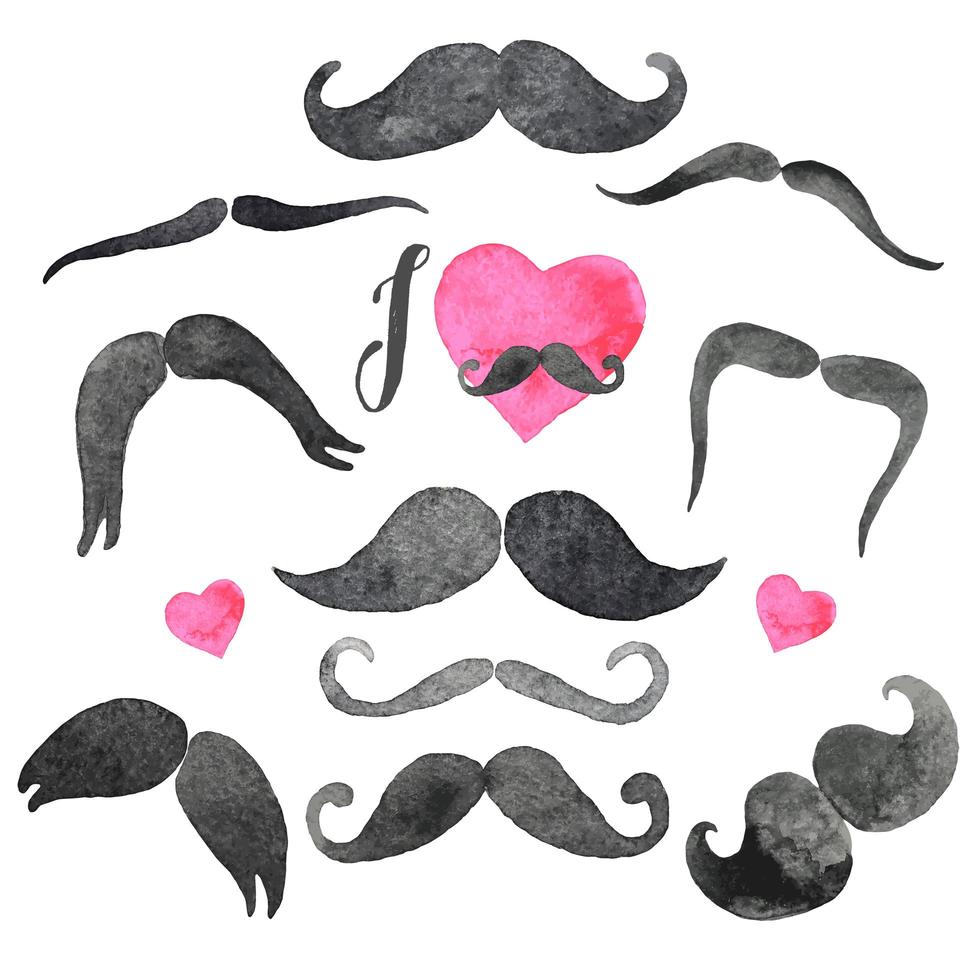 Mustaches set in watercolors vector