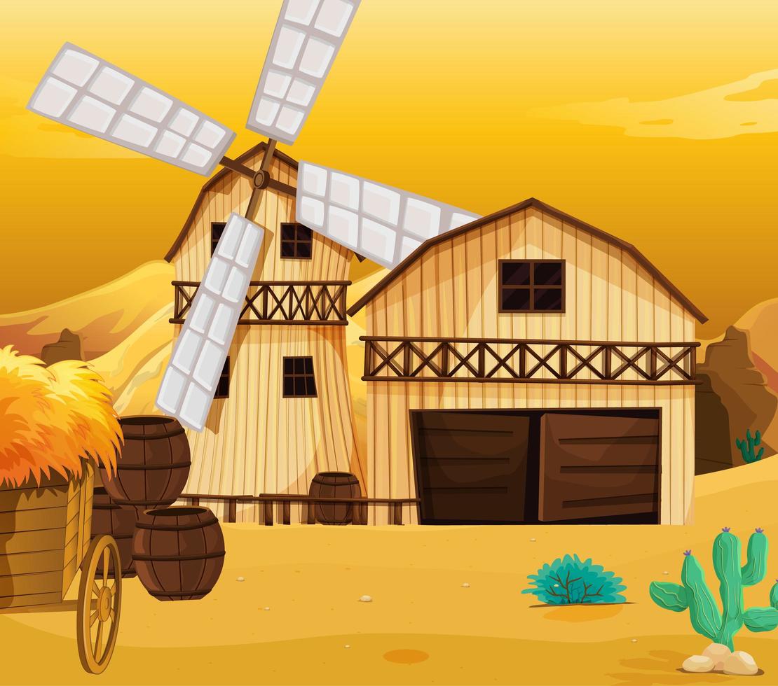 Farm scene in nature with barn and windmill vector