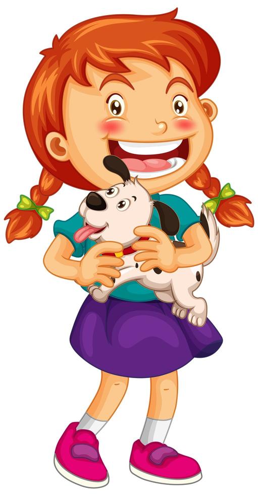 Happy girl holding puppy vector