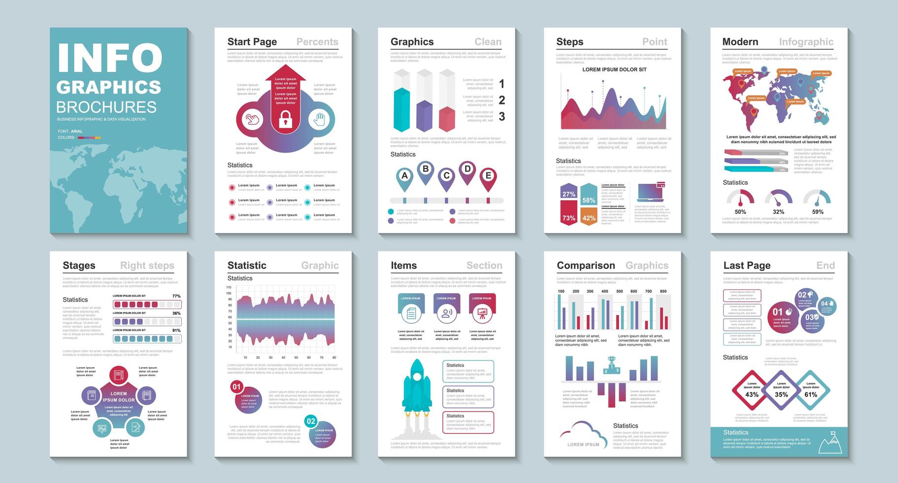 Infographic brochures, data visualization design template vector