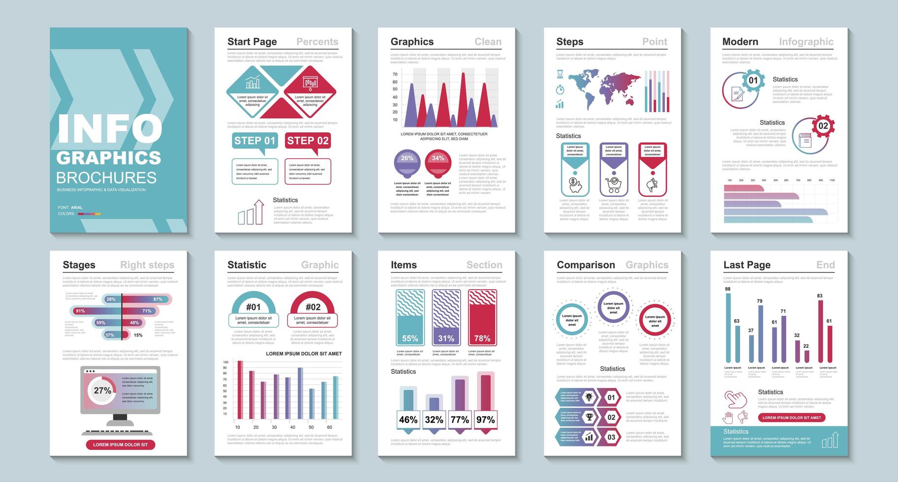 Infographic brochures, data visualization design template vector