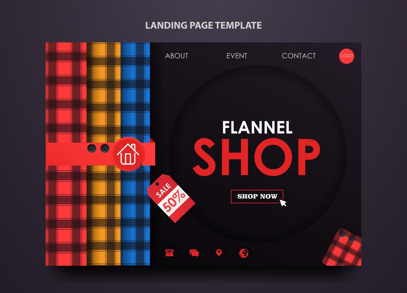 Landing page template for flannel shop vector