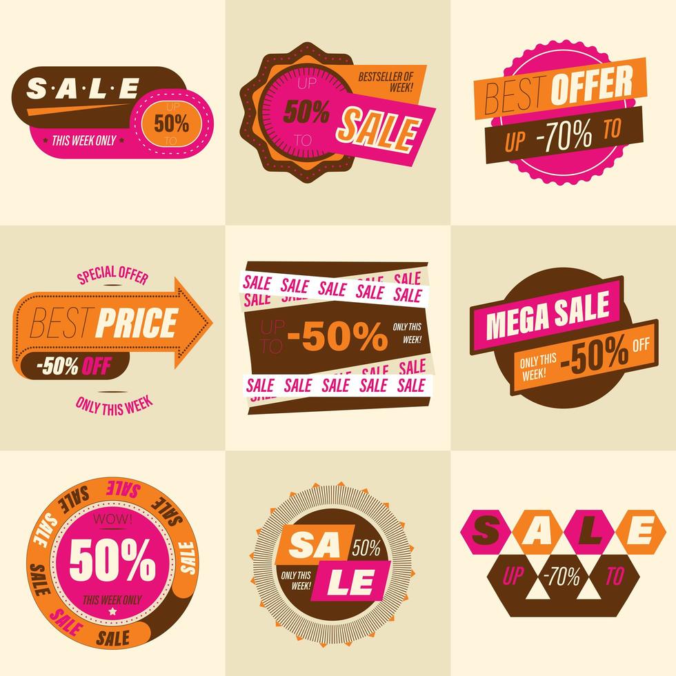 Set of retro sale badges vector