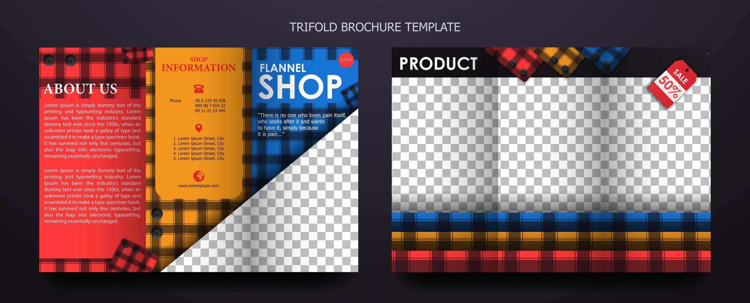 Trifold brochure template for flannel shop vector