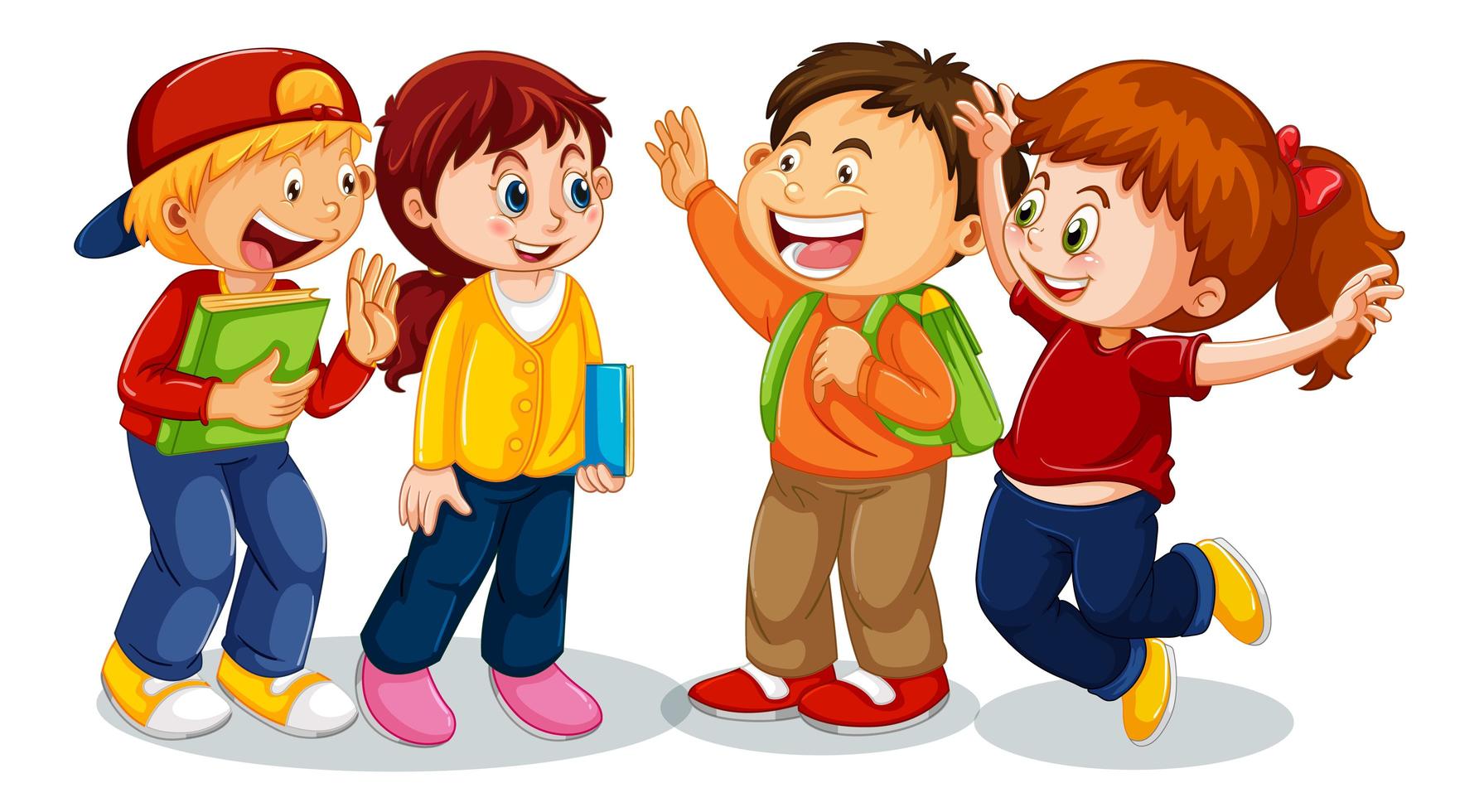 grupo de niños pequeños personaje de dibujos animados sobre fondo blanco vector