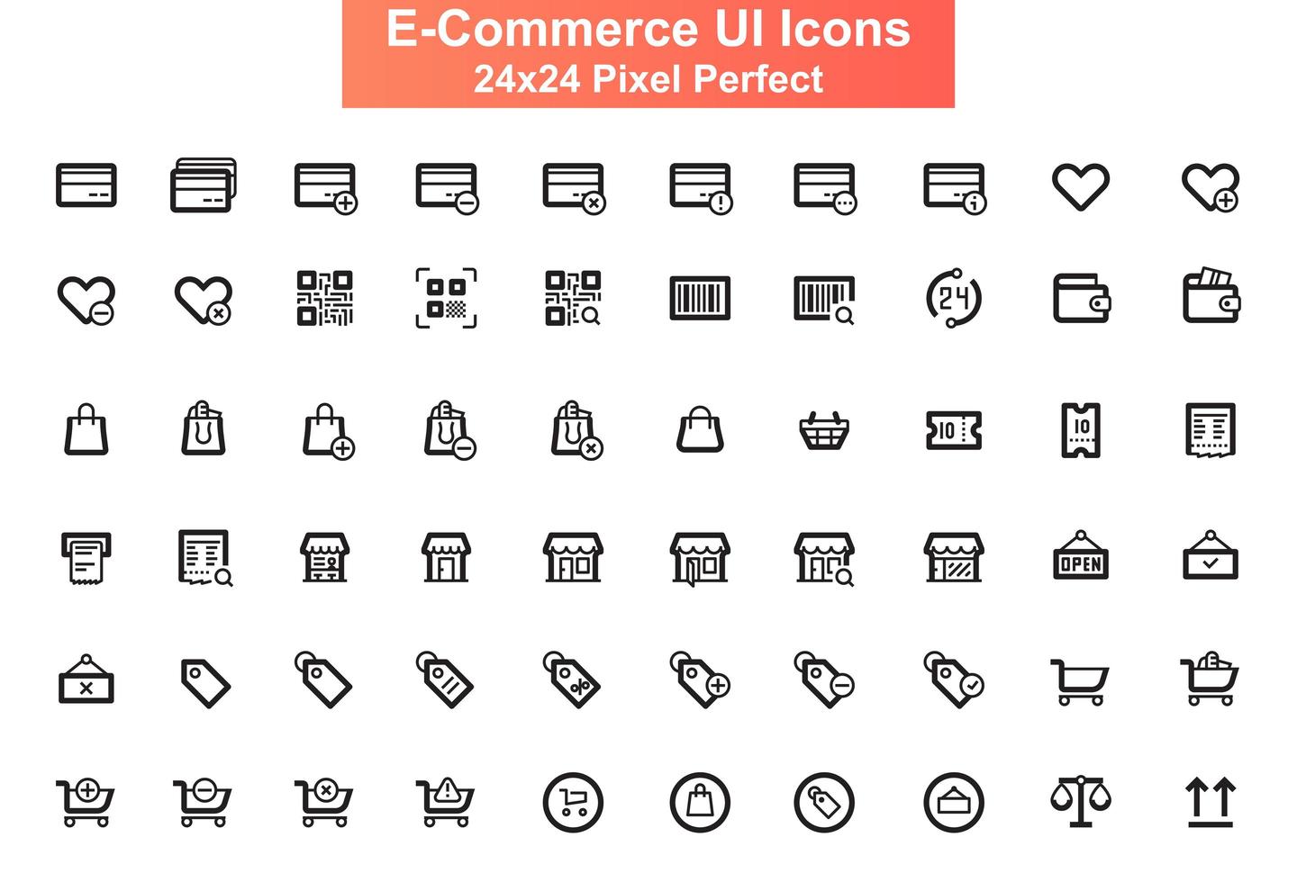 UI icons set, 24x24 grid vector