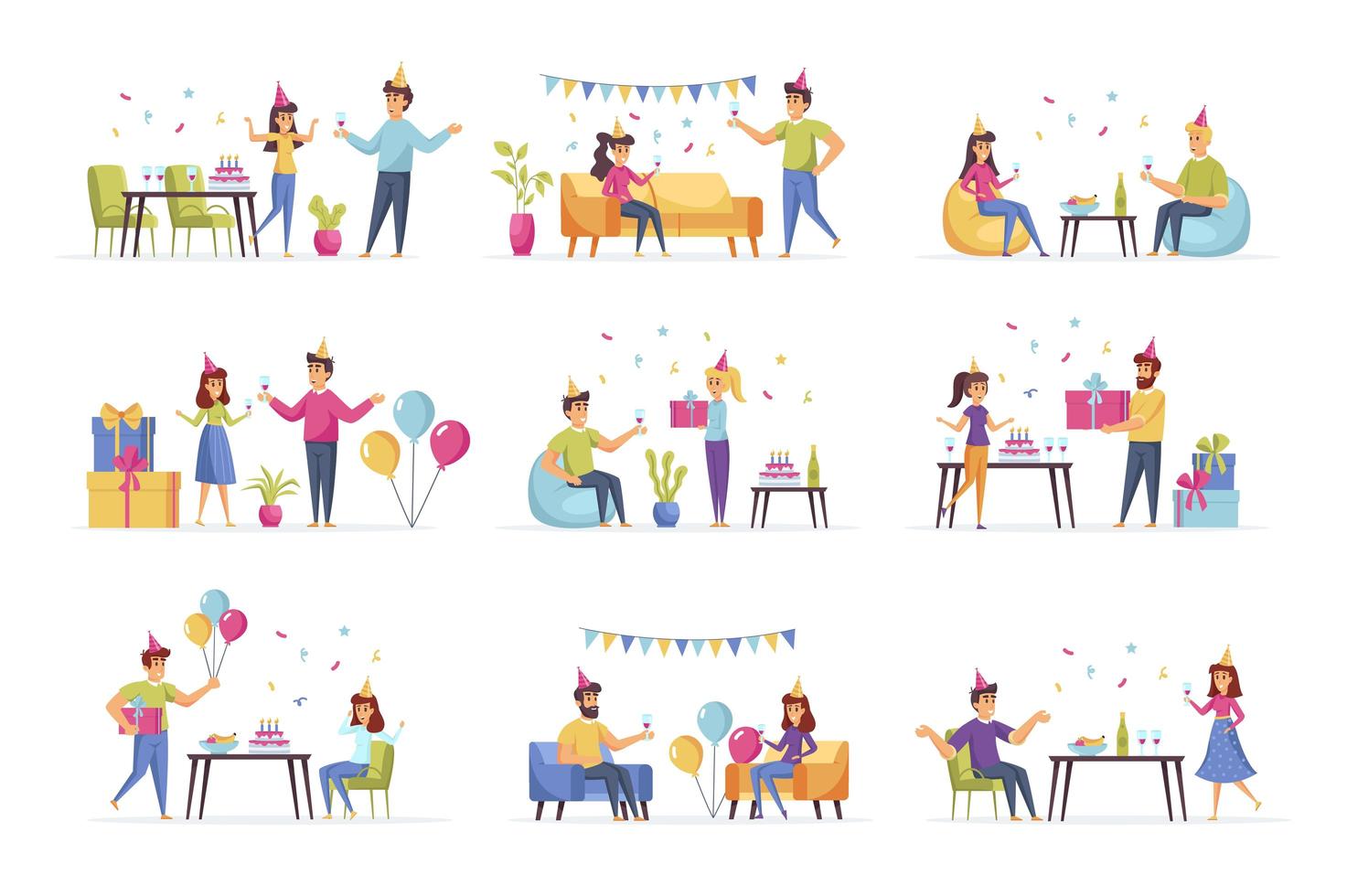 Party scenes bundle with people vector