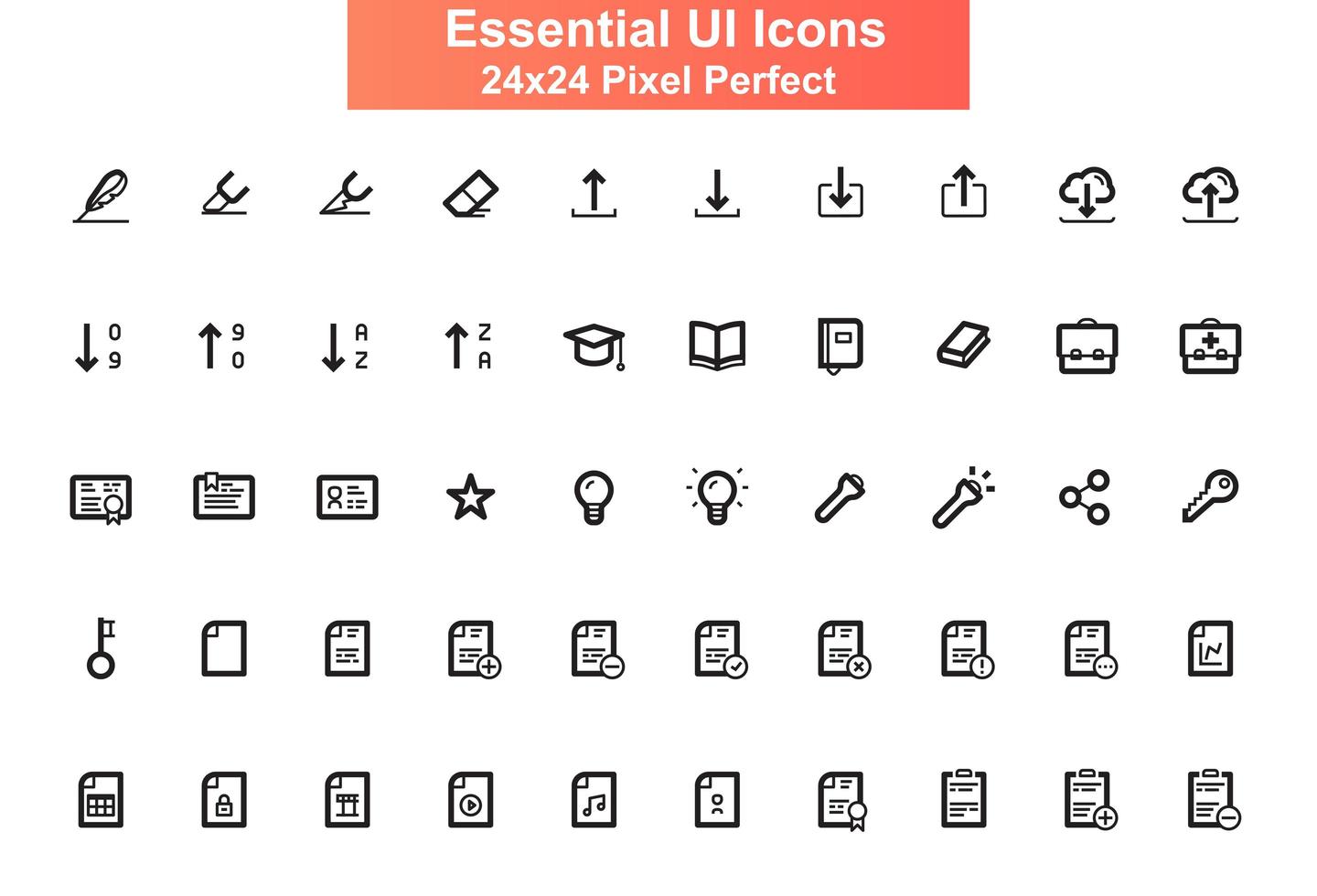 UI icons set, 24x24 grid vector
