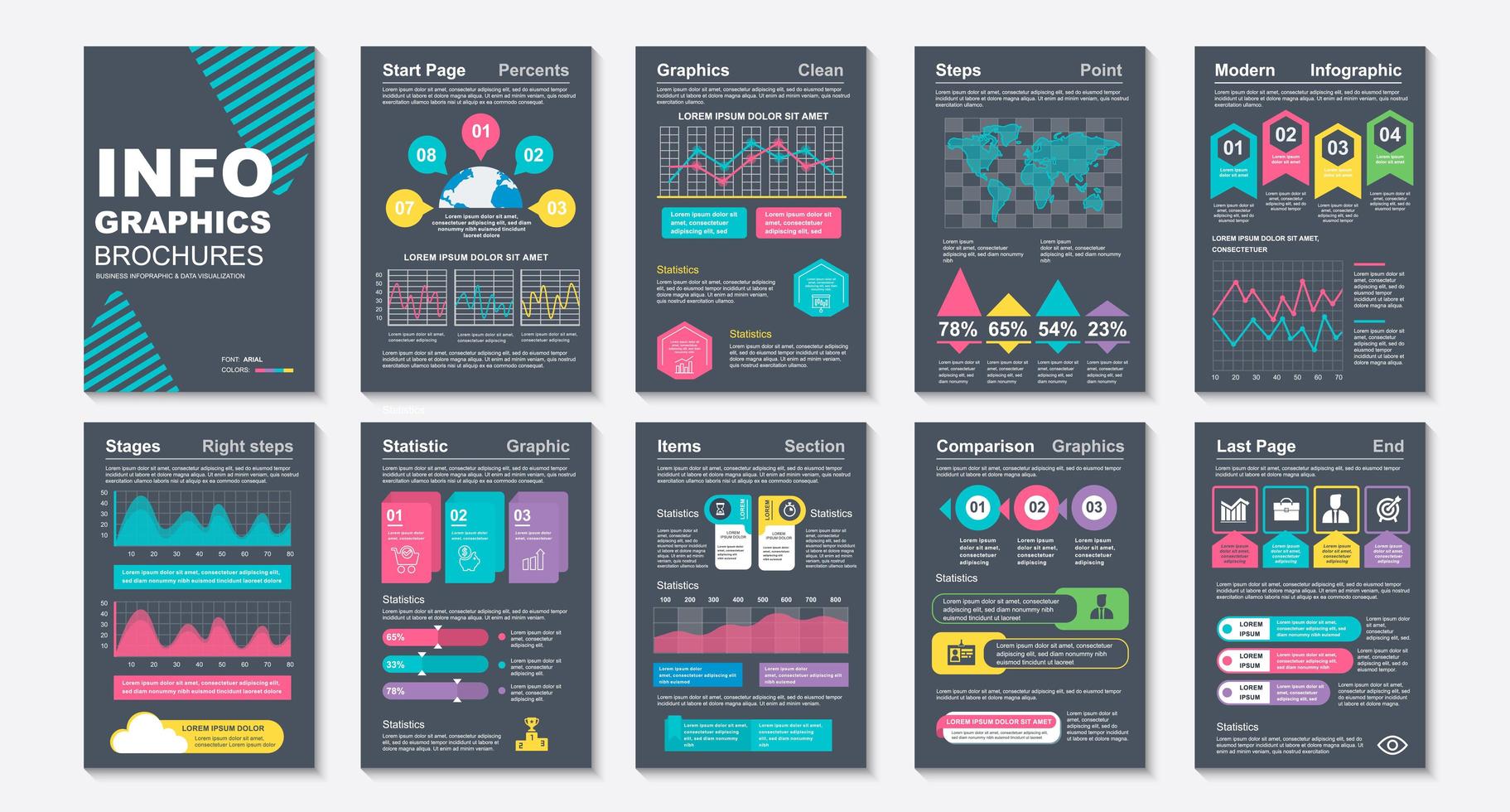 folletos infográficos, plantilla de diseño de visualización de datos vector