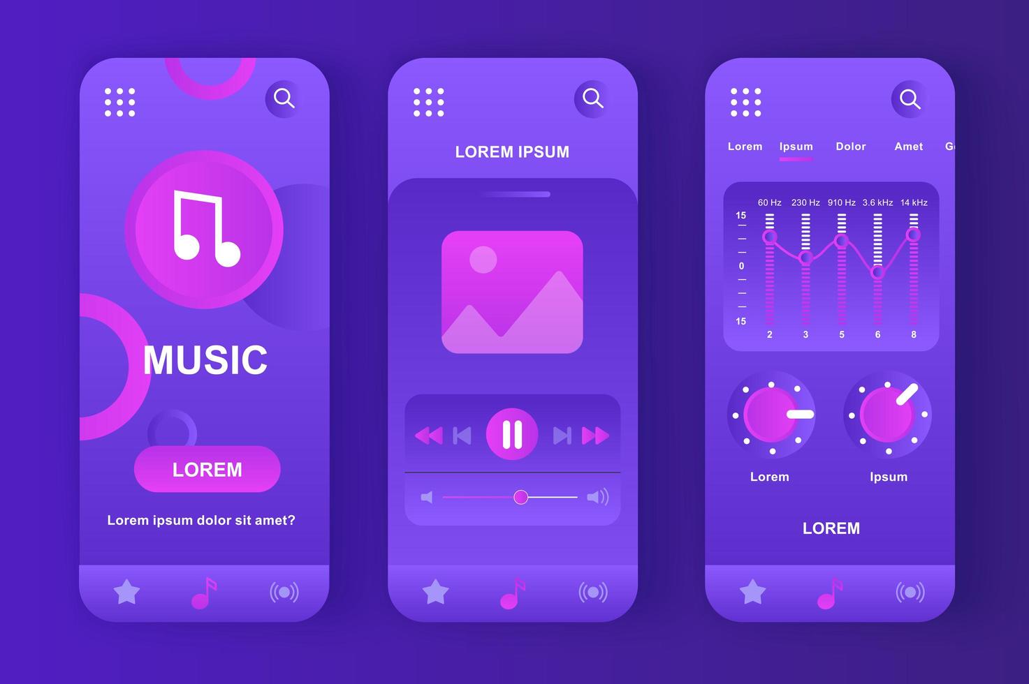 Music player, unique neomorphic purple design kit vector