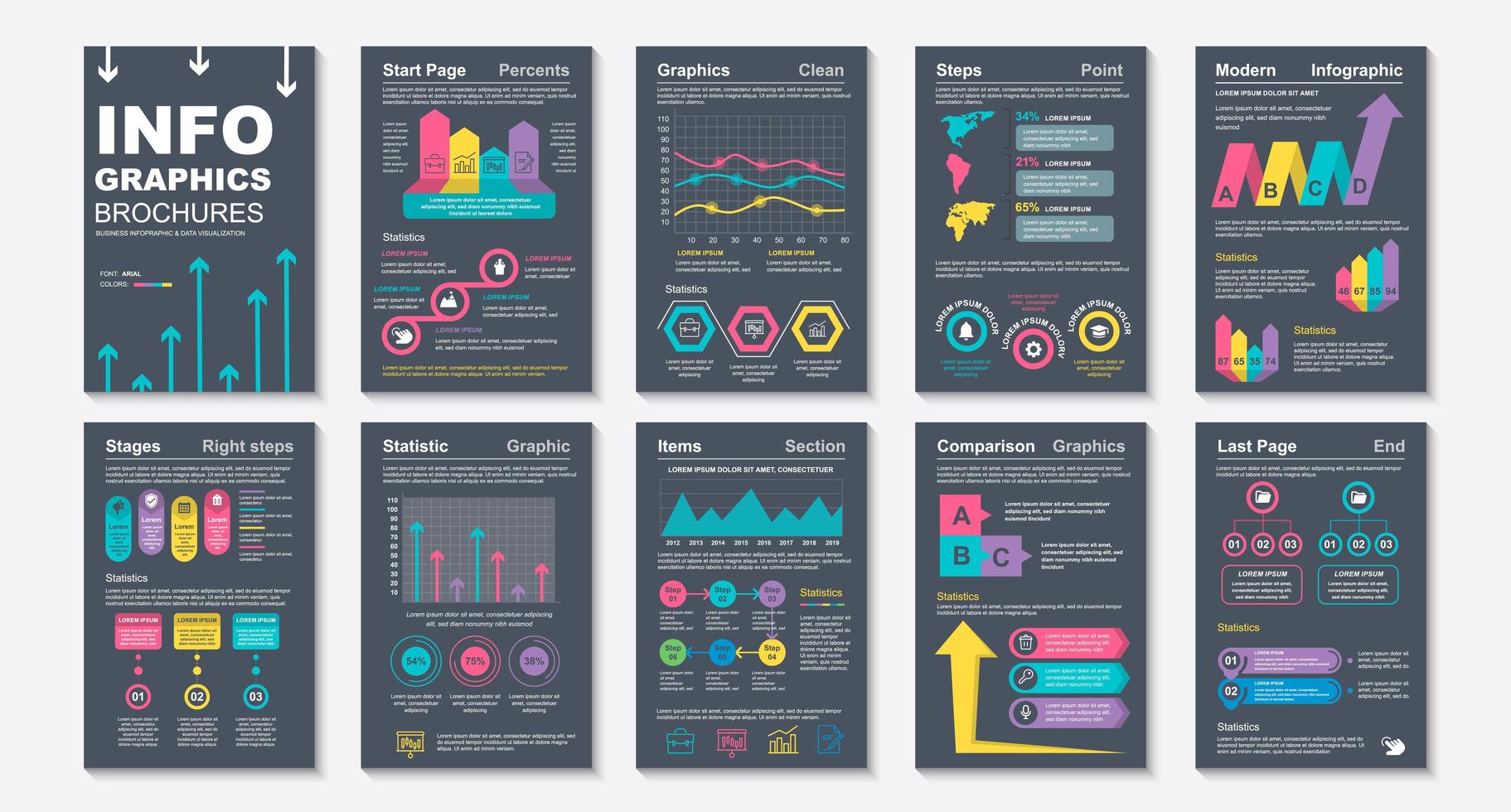 folletos infográficos, plantilla de diseño de visualización de datos vector