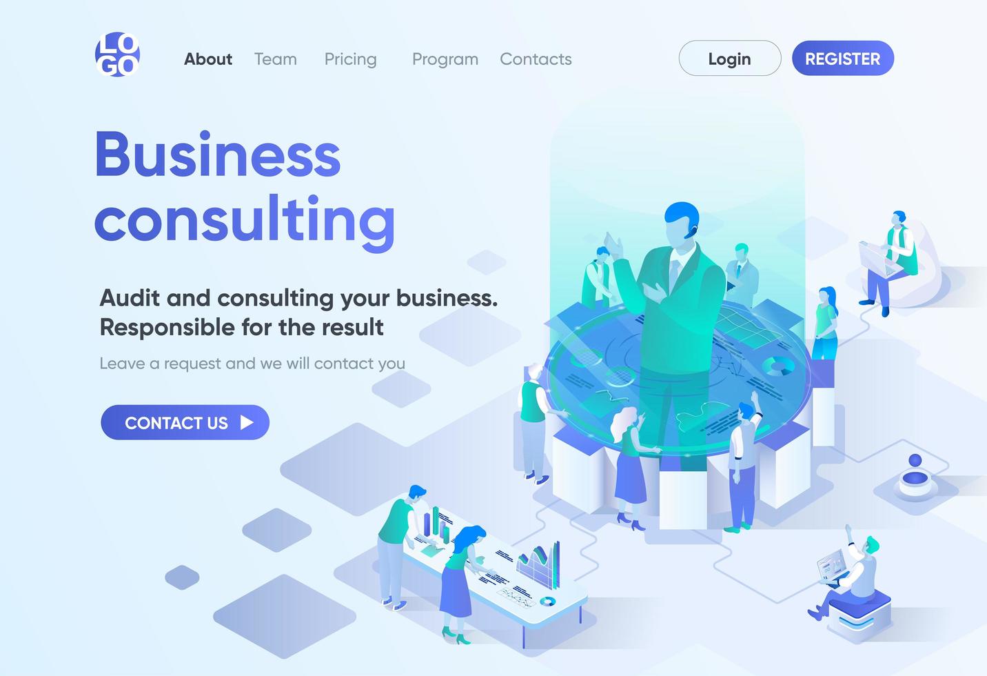 Business consulting isometric landing page vector