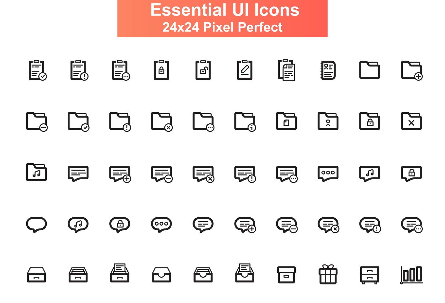 UI icons set ,24x24 grid vector