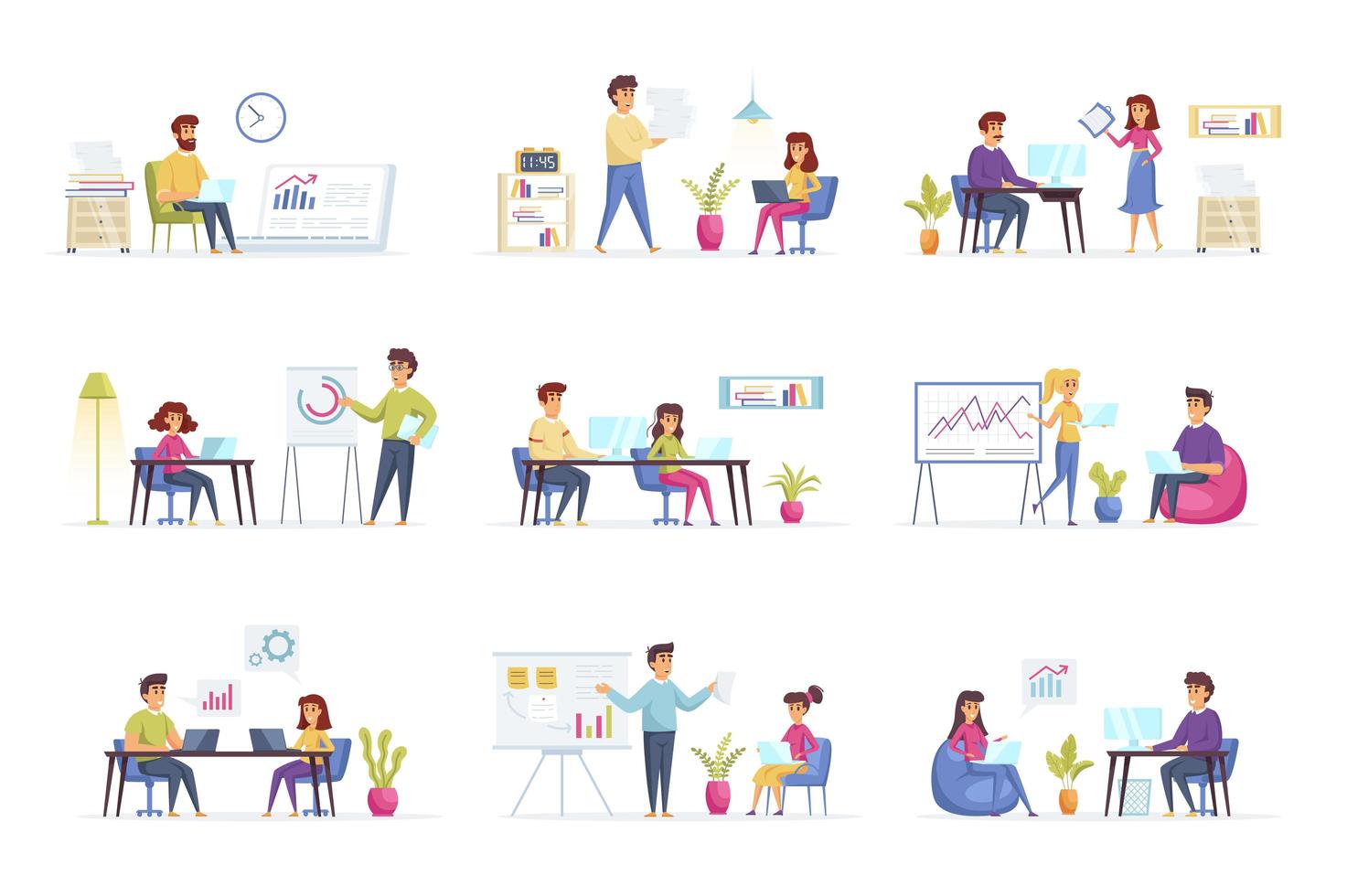 Office management scenes bundle vector