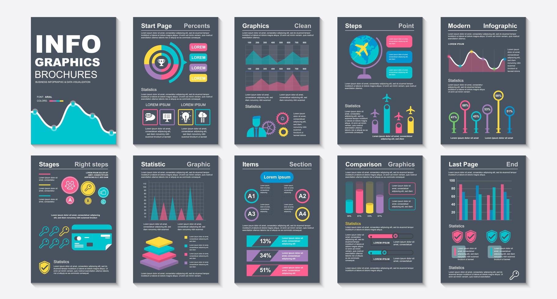 Infographic brochures, data visualization design template vector