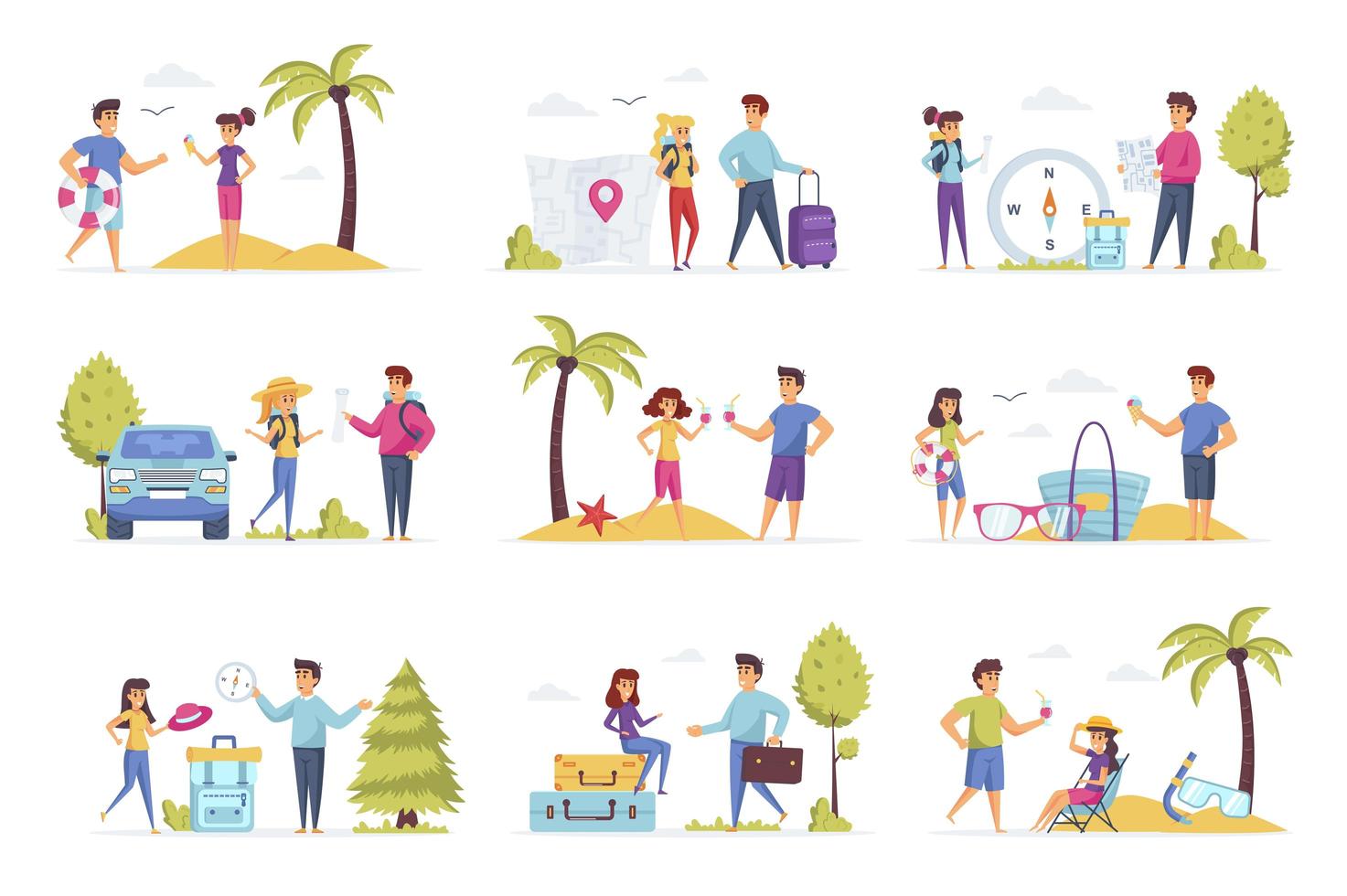 Travel vacation scenes bundle vector