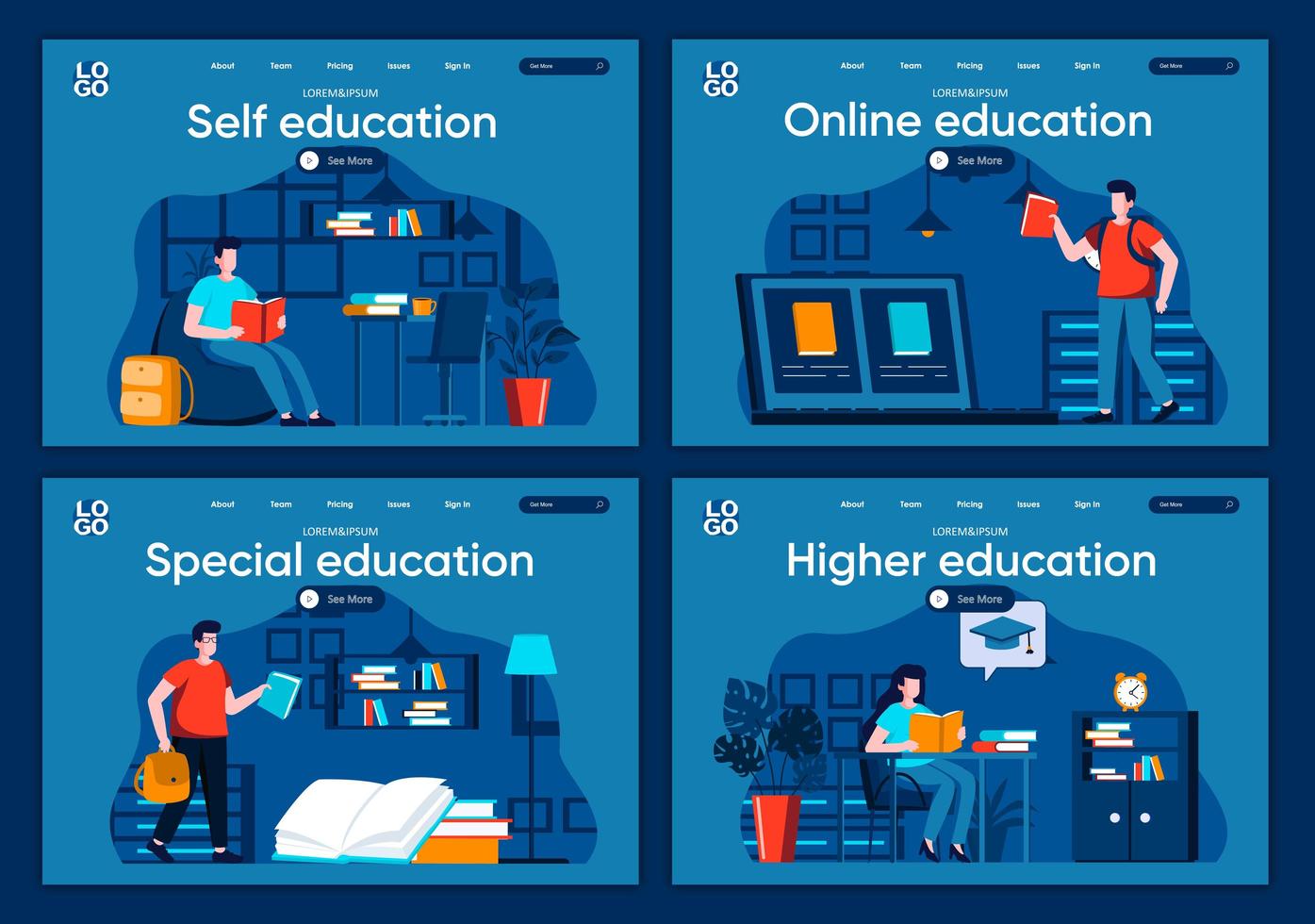 Online education, flat landing pages set vector