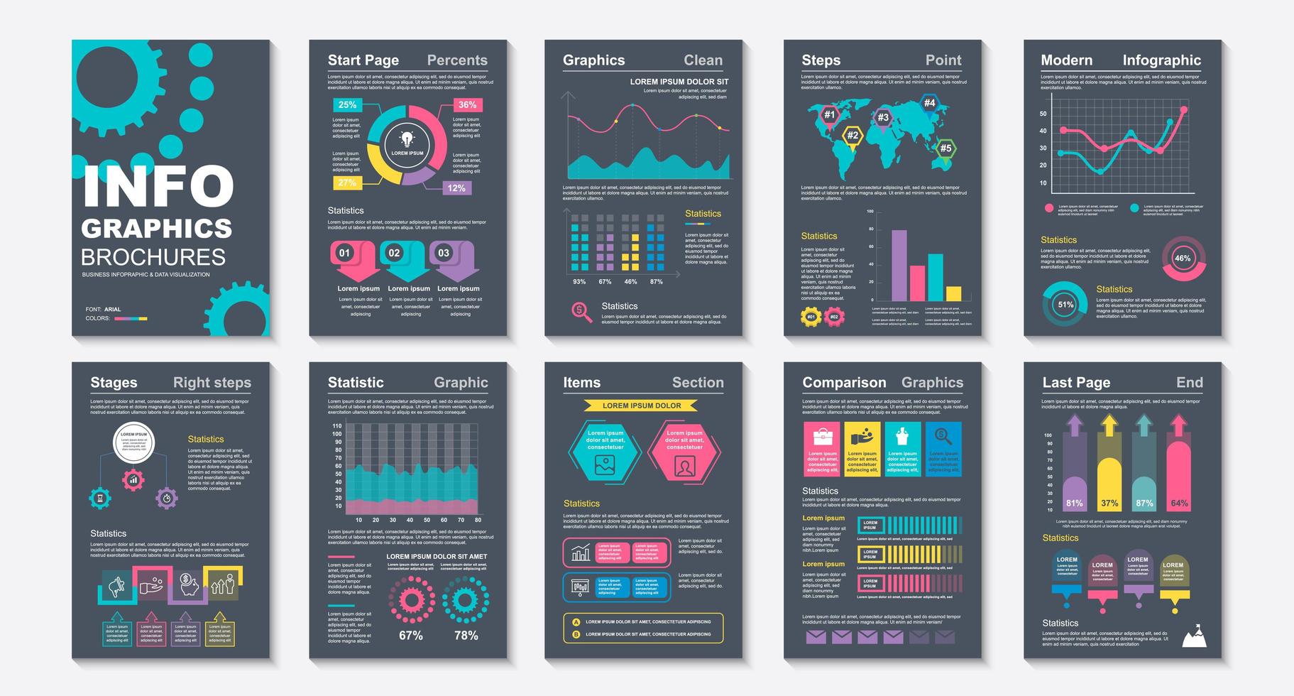 Infographic brochures, data visualization design template vector