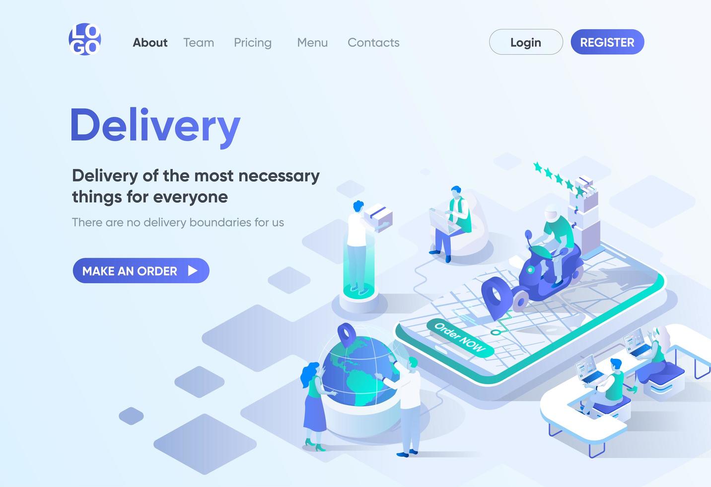 Delivery service, isometric landing page vector