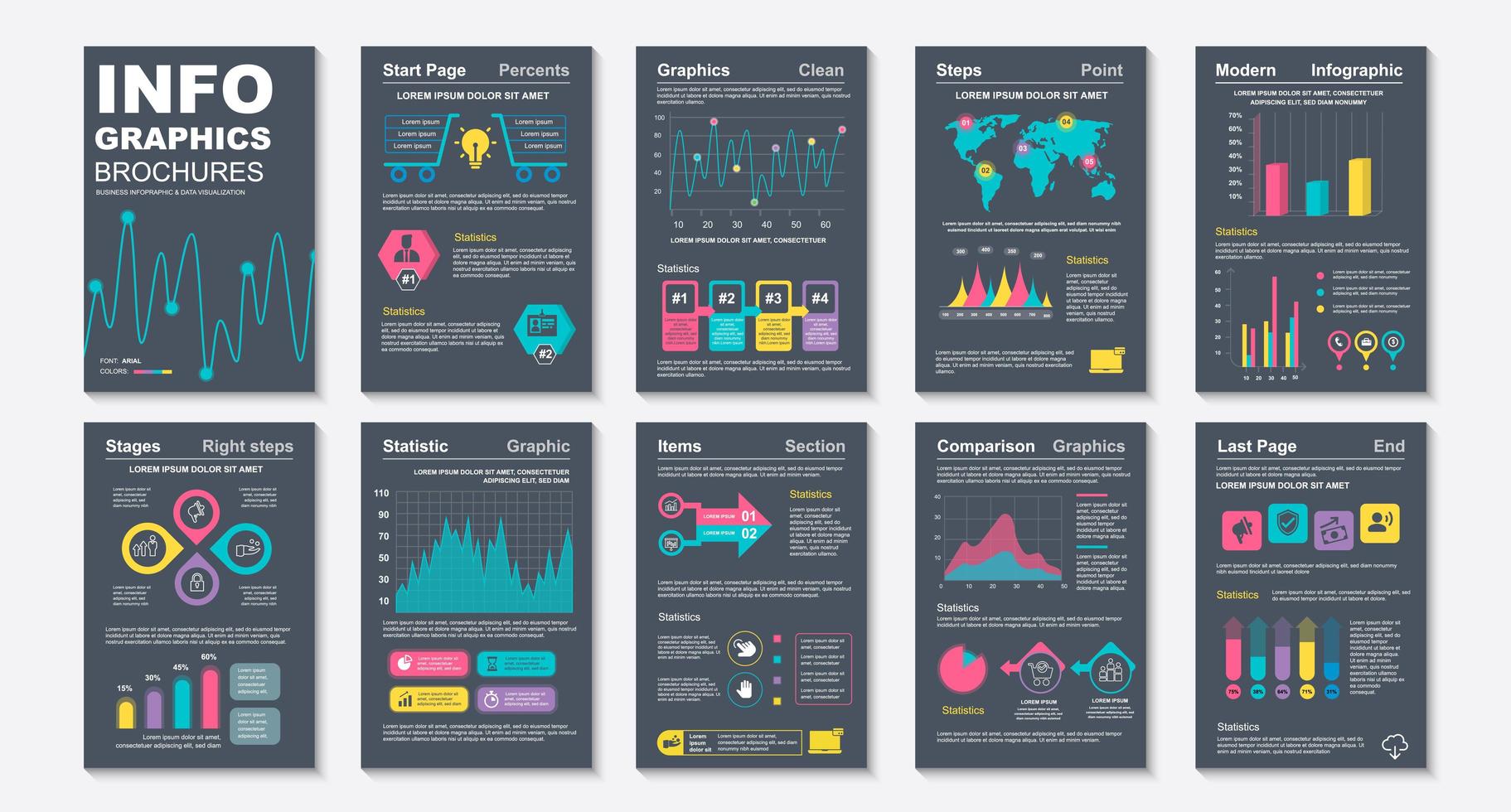 Infographic brochures, data visualization design template vector