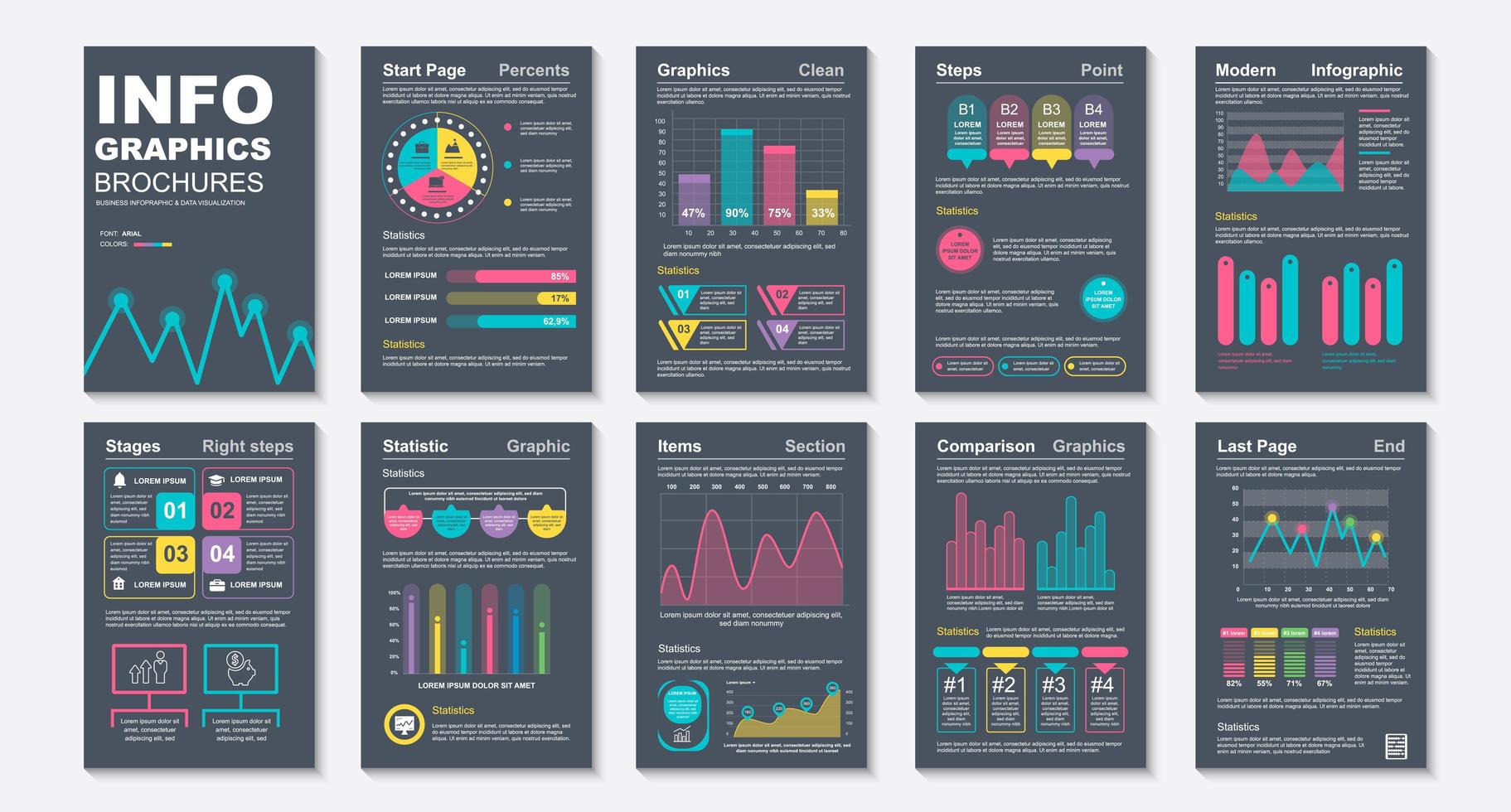 Infographic brochures, data visualization design template vector