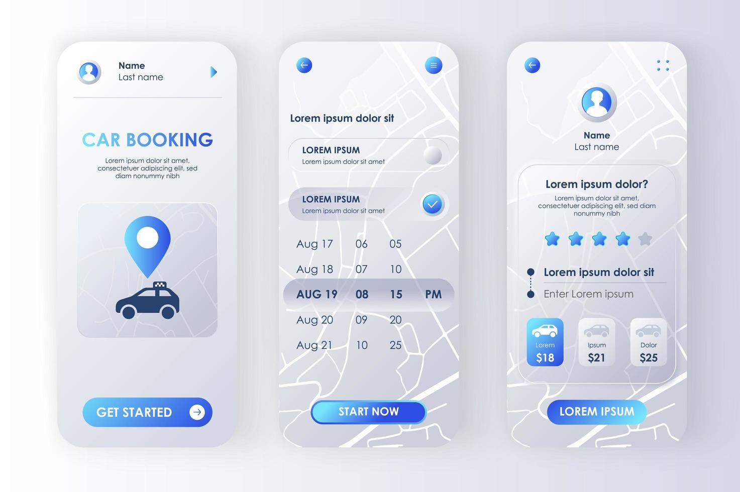 Car booking, unique neomorphic design kit vector