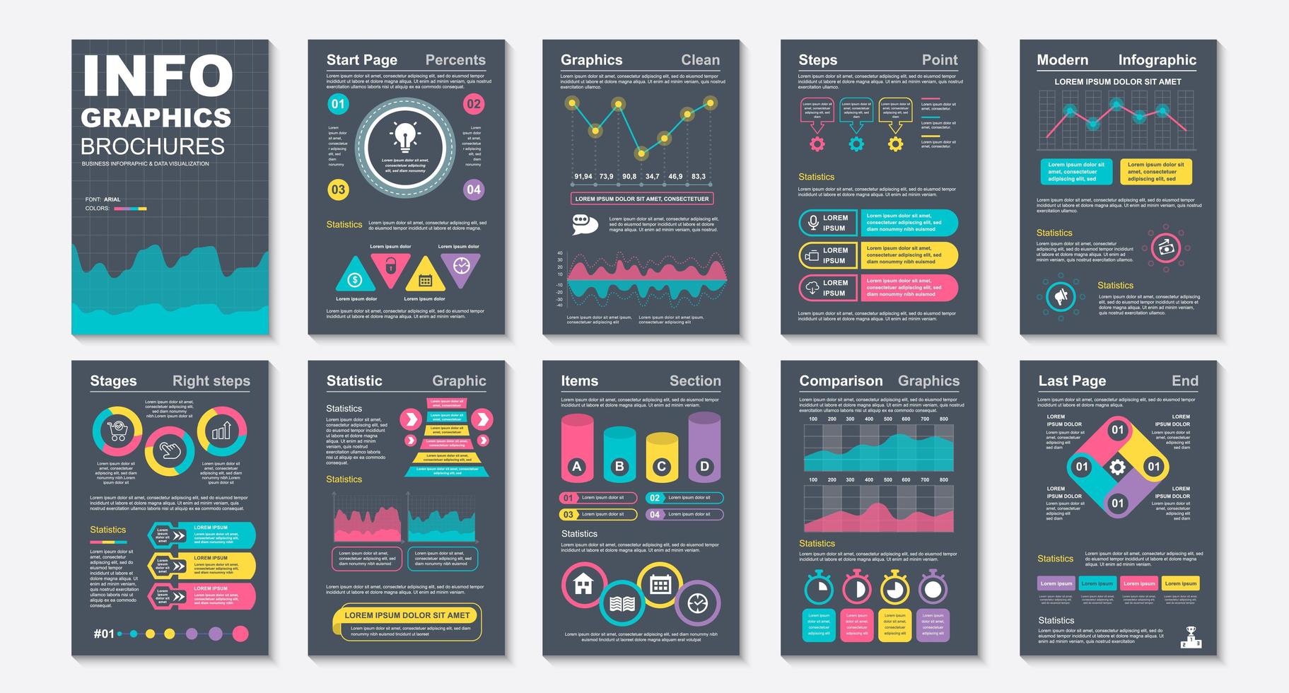 Infographic brochures, data visualization design template vector