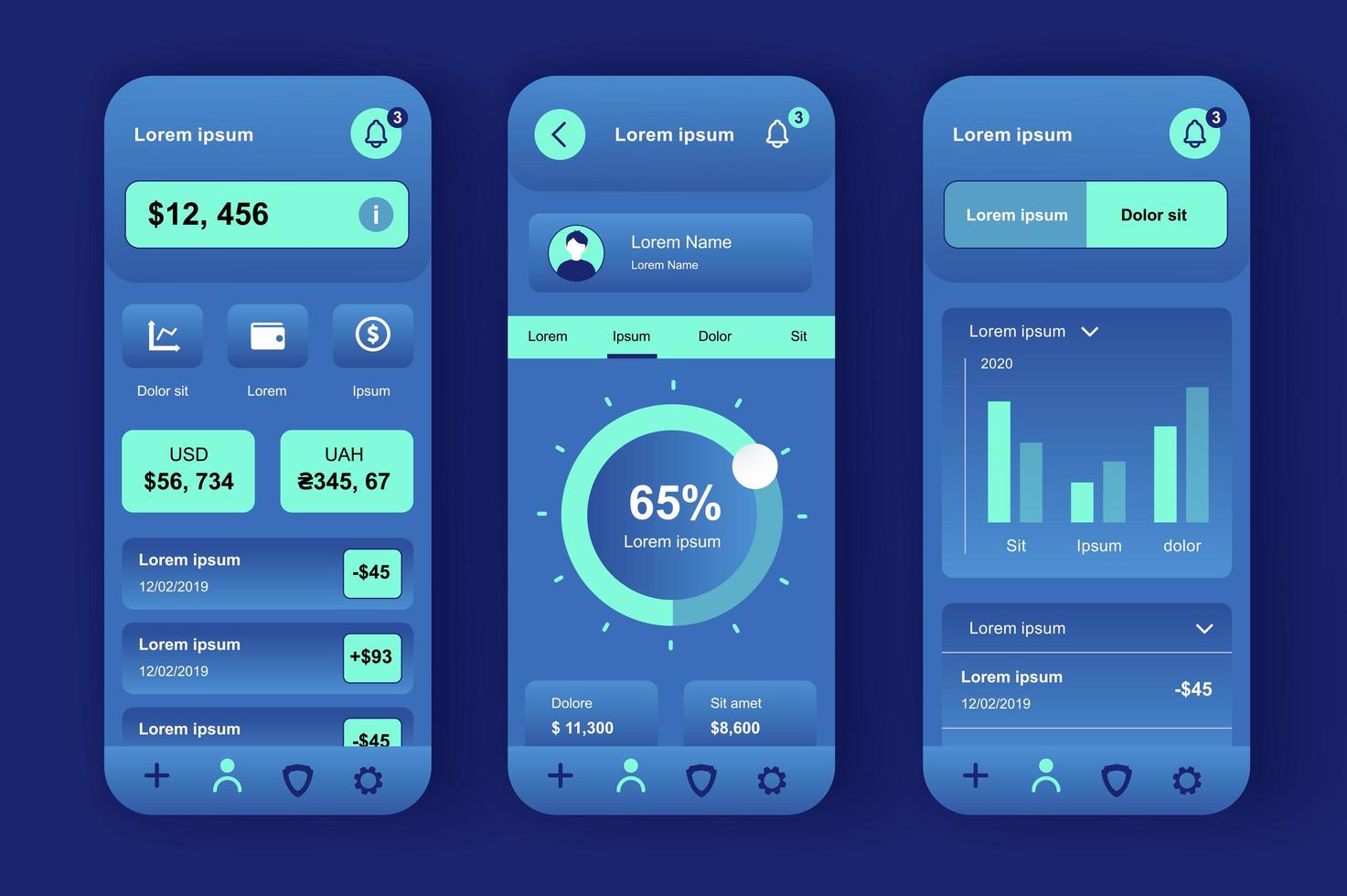 Finance services, unique neomorphic design kit vector