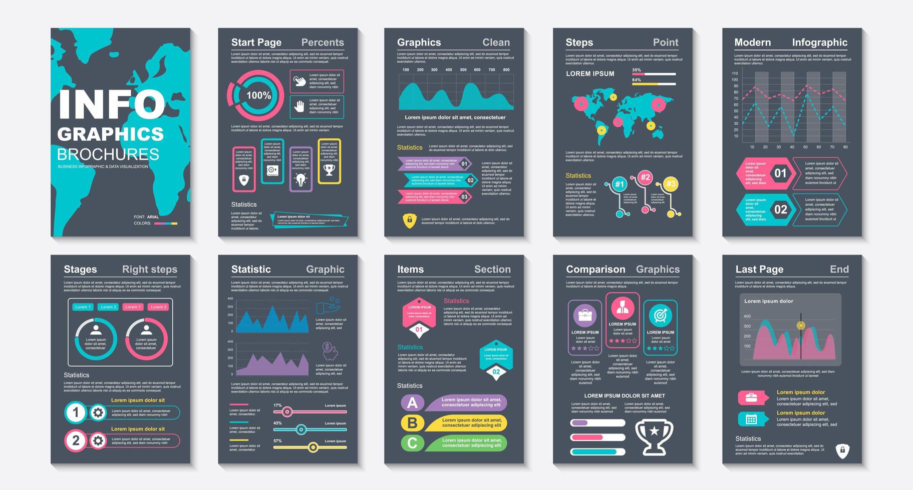 Infographic brochures, data visualization design template vector