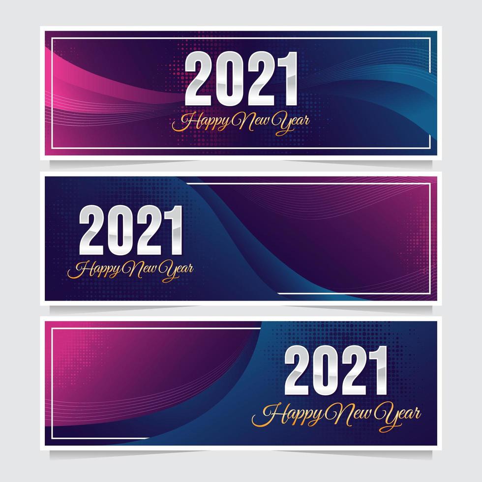 2021 banner de año nuevo azul púrpura moderno vector